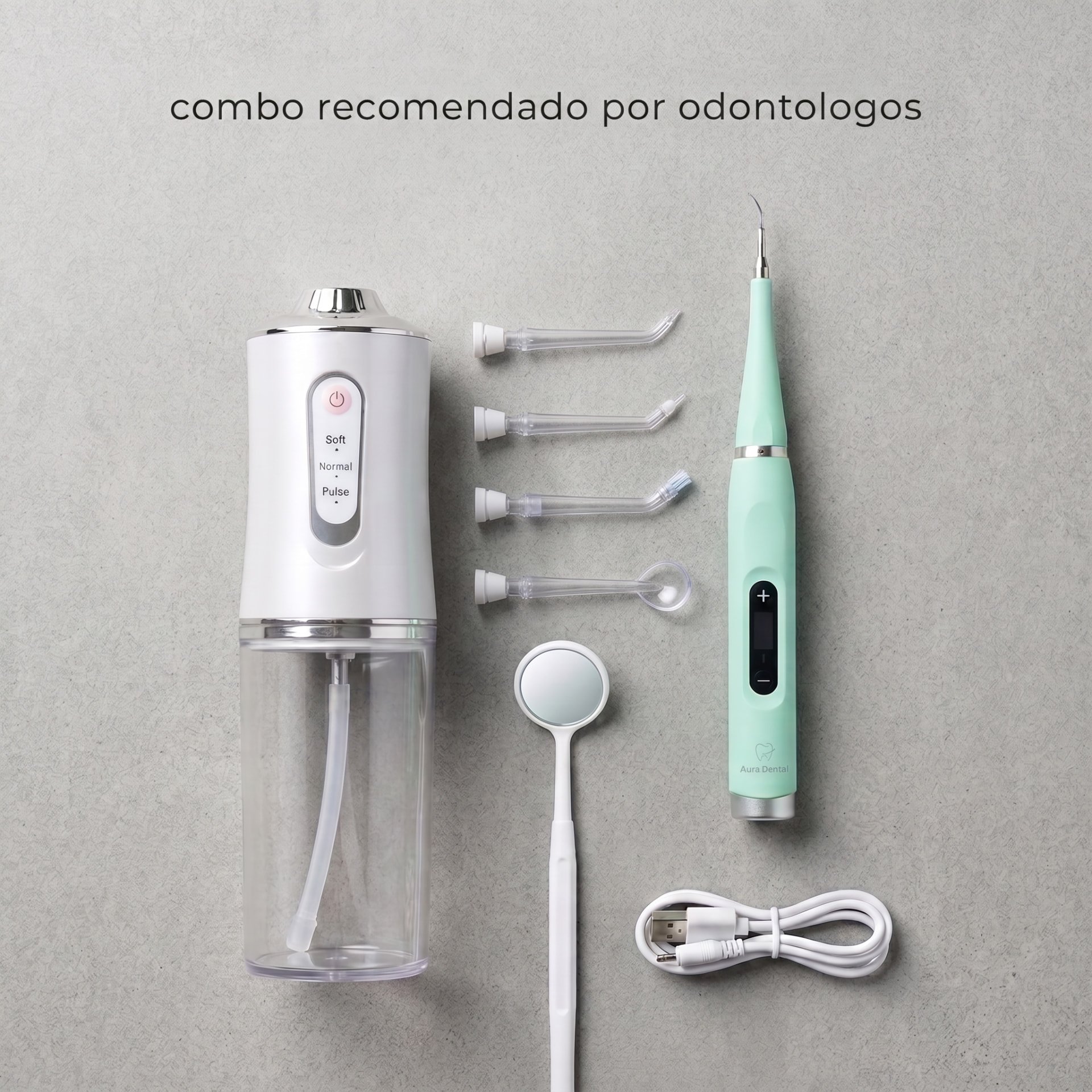 Combo Aura: limpiador ultrasónico 2 en 1 + irrigador bucal